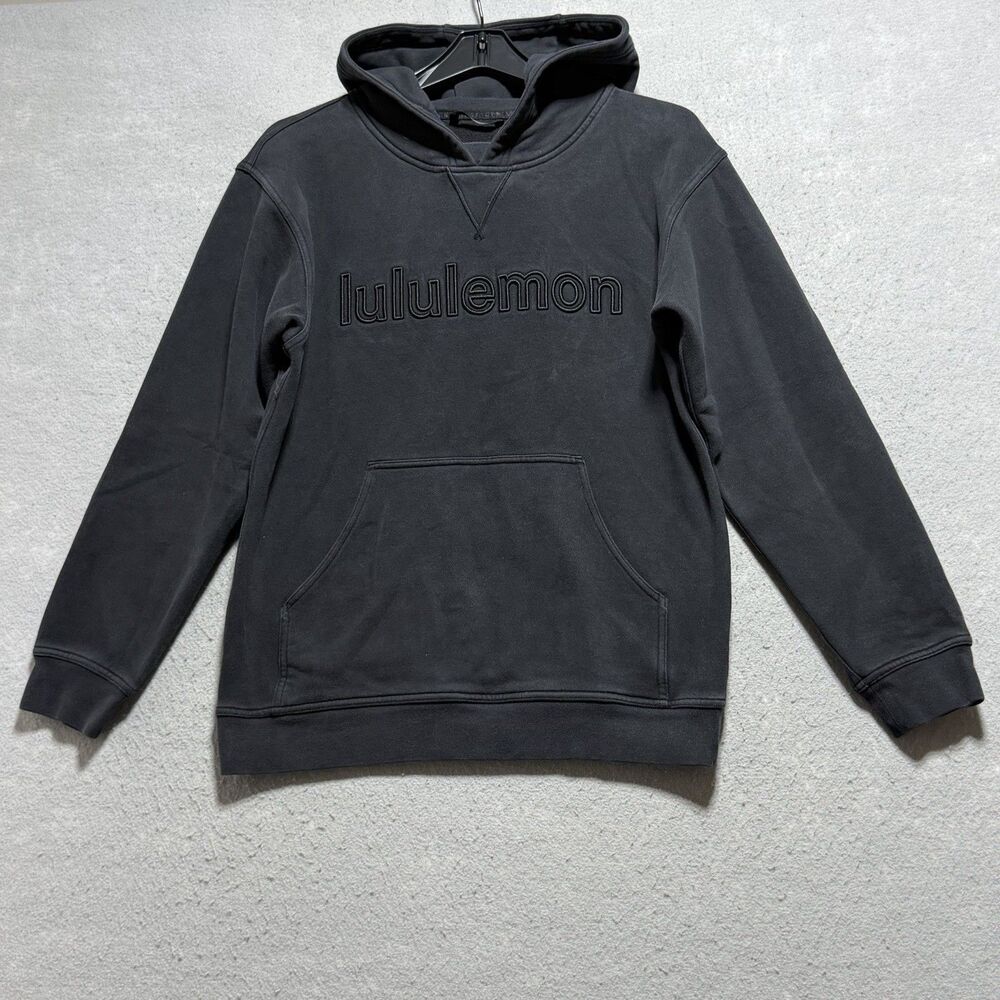 Lululemon All Yours Hoodie Womens 4 Black Graphic Logo Pullover Sweatshirt Faded